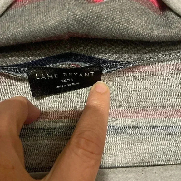 lane bryant cowl neck light weight long sleeve top size 26/28 grey striped - Picture 3 of 3